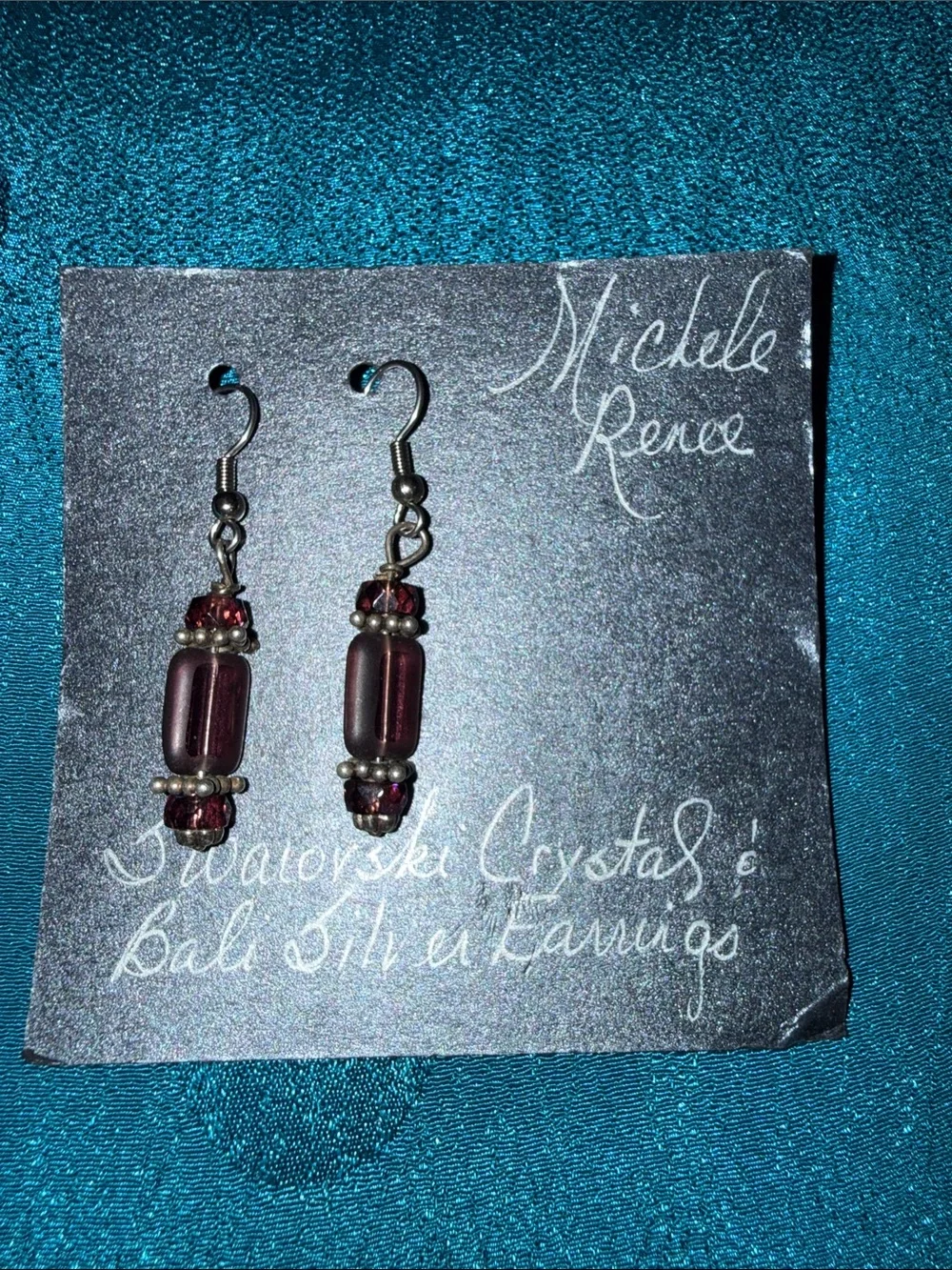 Michele Wine Red Crystal Drop Earrings with Silver Accents